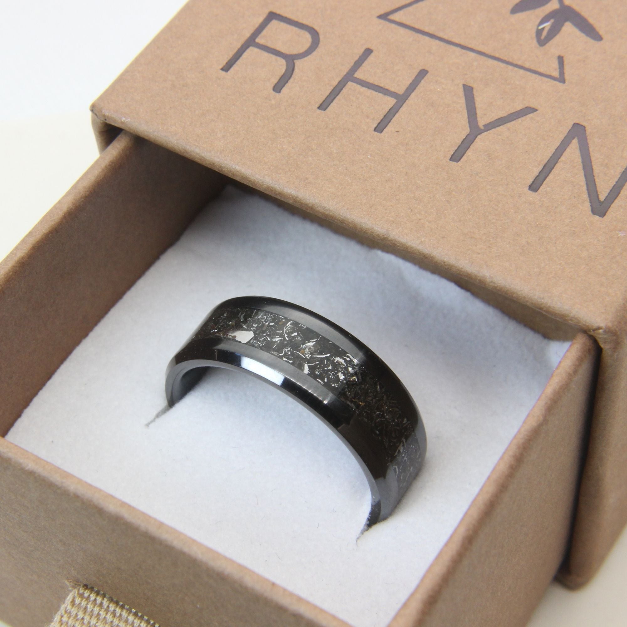 Zirconium ring with Meteorite inlay, made in Cape Town — RHYN