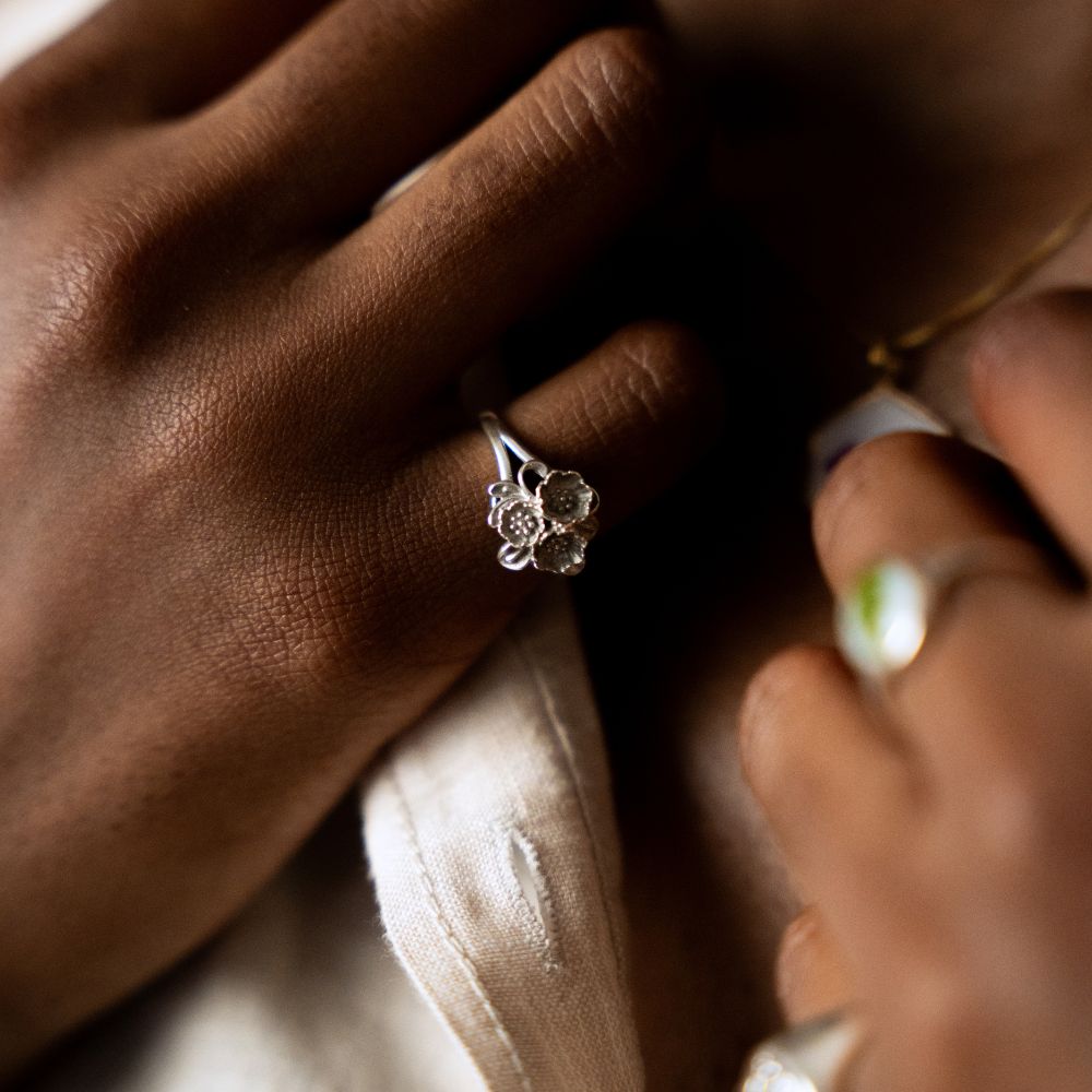 Sterling silver ring with flower bouquet, handmade in Cape Town — RHYN