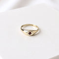 Hand-cast brass signet ring with a garnet gemstone, small-batch jewellery Cape Town — RHYN