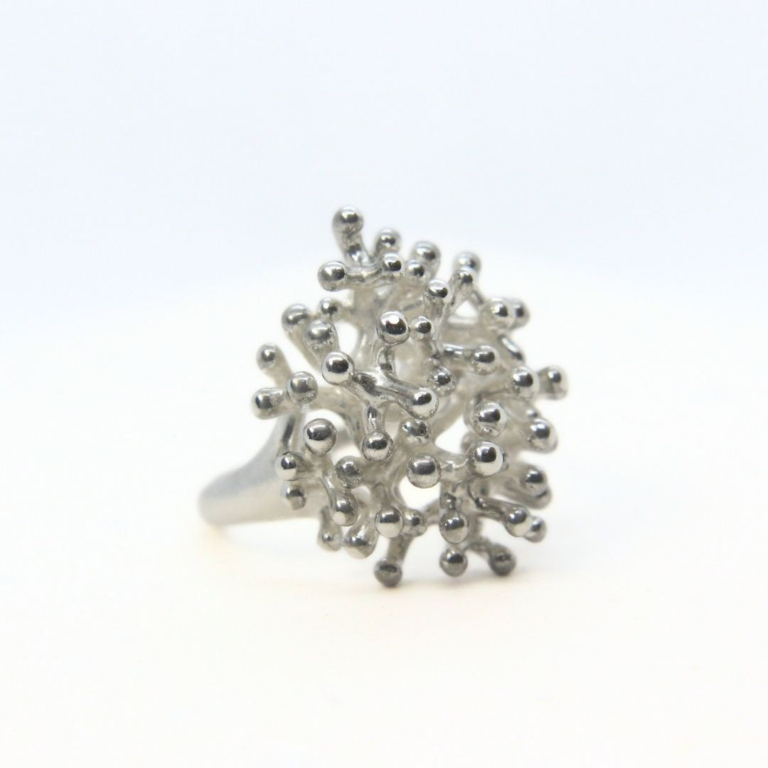 Sterling silver, non-tarnish, coral ring, hand-cast Cape Town jewellery — RHYN 