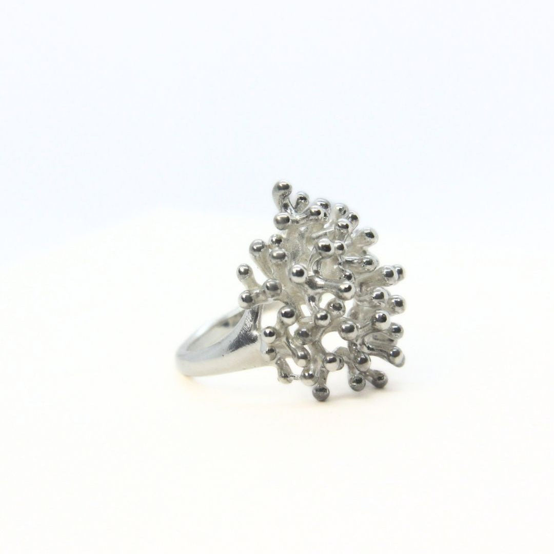 Sterling silver, non-tarnish, coral ring, hand-cast Cape Town jewellery — RHYN 