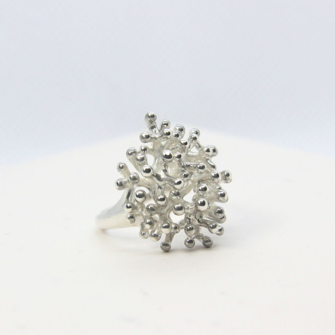 Sterling silver, non-tarnish, coral ring, hand-cast Cape Town jewellery — RHYN 