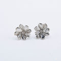 Hand-cast sterling silver Cosmos flower earrings with detailed petal texture, handmade jewellery by RHYN, made in Cape Town.