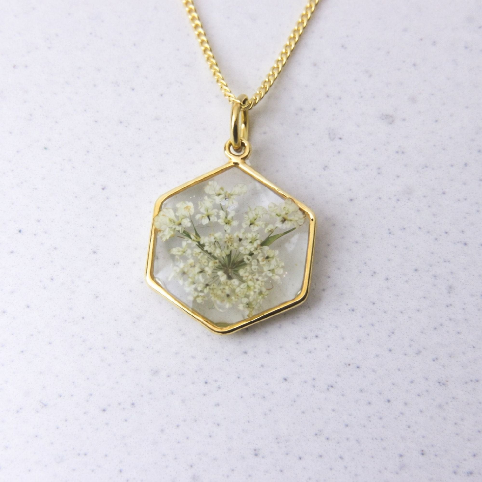 Resin necklace with preserved South African lace flower, Cape Town jewellery — RHYN