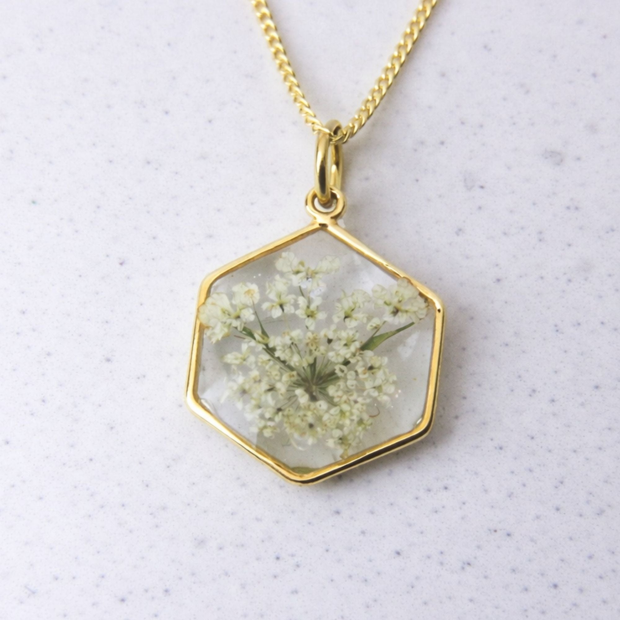 Resin necklace with preserved South African lace flower, Cape Town jewellery — RHYN