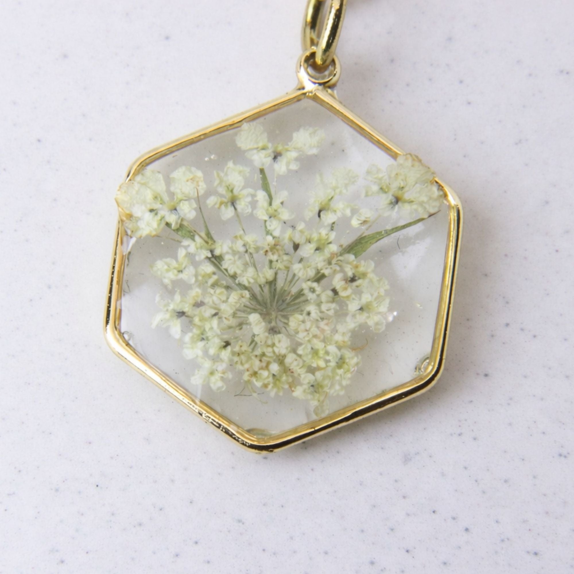 Resin necklace with preserved South African lace flower, Cape Town jewellery — RHYN
