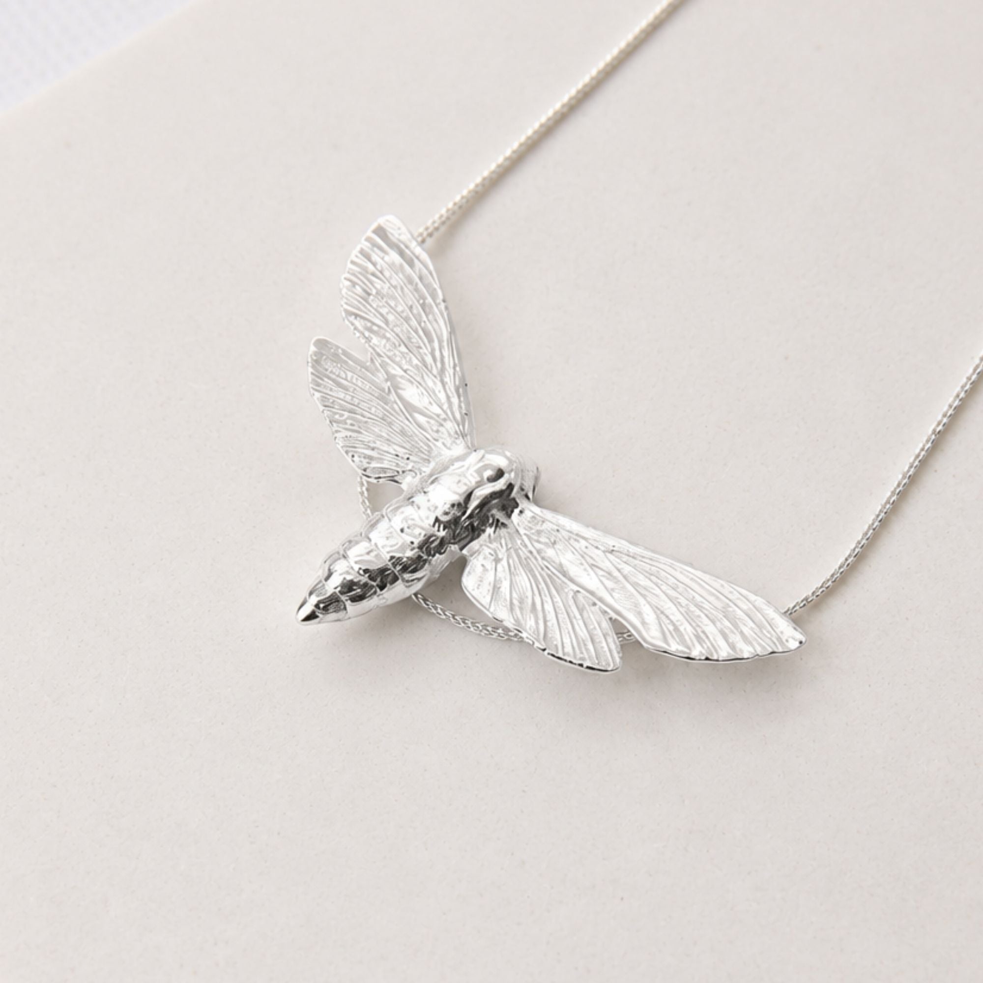 Sterling silver, moth pendant necklace, handmade in Cape Town — RHYN