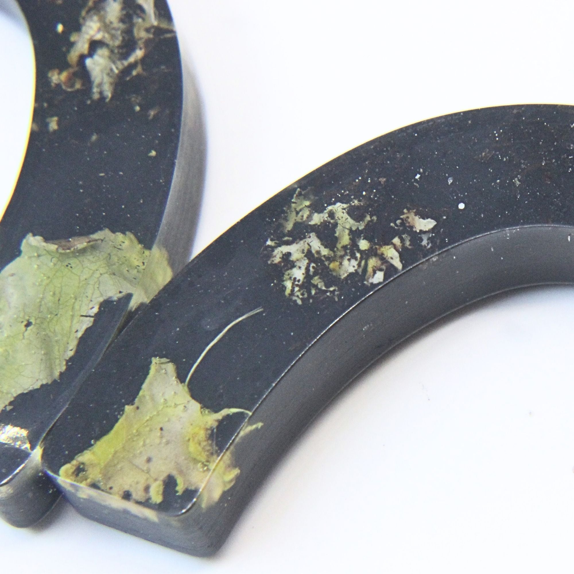 Sterling silver, brass disc earrings with preserved South African moss and lichen in resin, handmade in Cape Town — RHYN