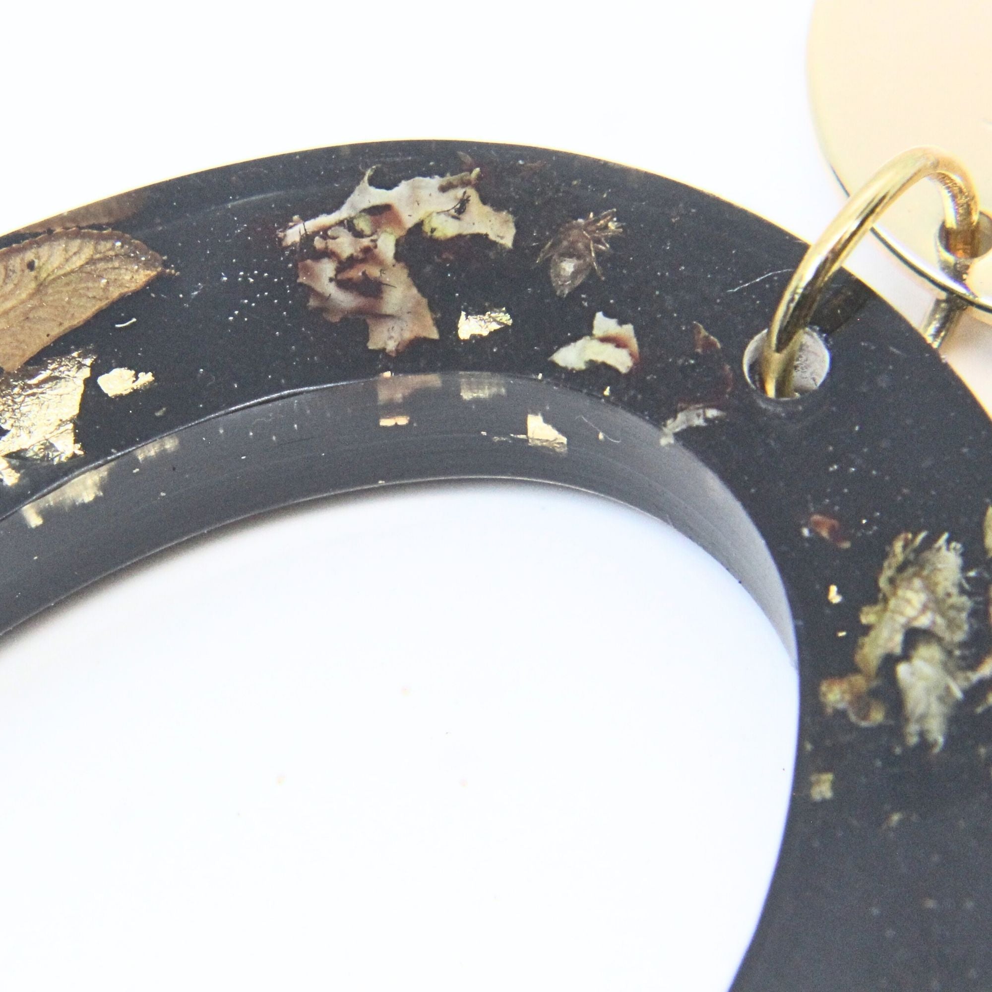 Sterling silver, brass disc earrings with preserved South African moss and lichen in resin, handmade in Cape Town — RHYN