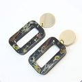 Sterling silver, brass disc earrings with preserved South African moss and lichen in resin, handmade in Cape Town — RHYN