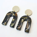 Sterling silver, brass disc earrings with preserved South African moss and lichen in resin, handmade in Cape Town — RHYN