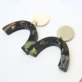 Sterling silver, brass disc earrings with preserved South African moss and lichen in resin, handmade in Cape Town — RHYN