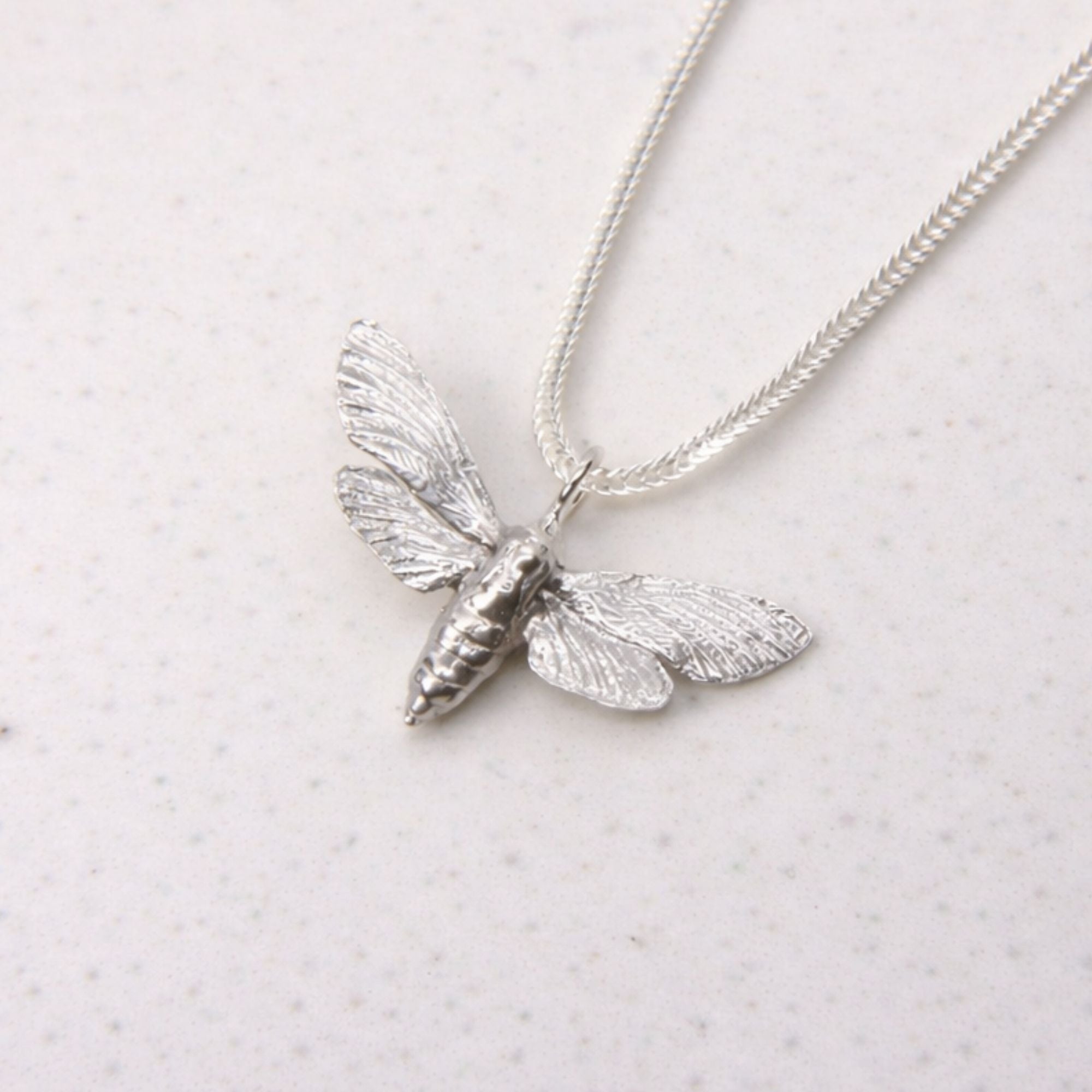 Hand-cast sterling silver moth pendant necklace, small-batch jewellery Cape Town — RHYN