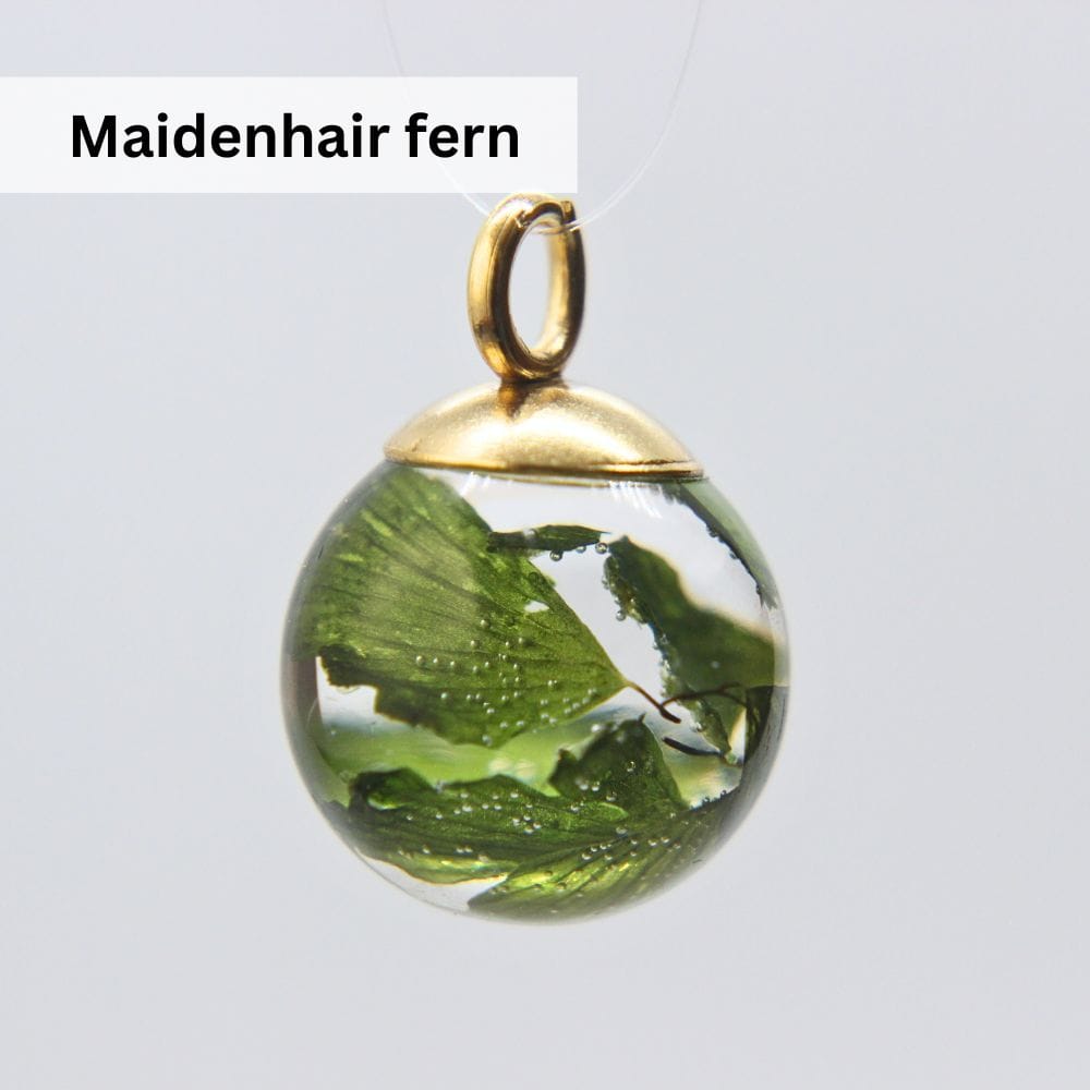 Gold plated, stainless steel, hoop earrings with preserved South African fern leaves in resin, handmade in Cape Town — RHYN