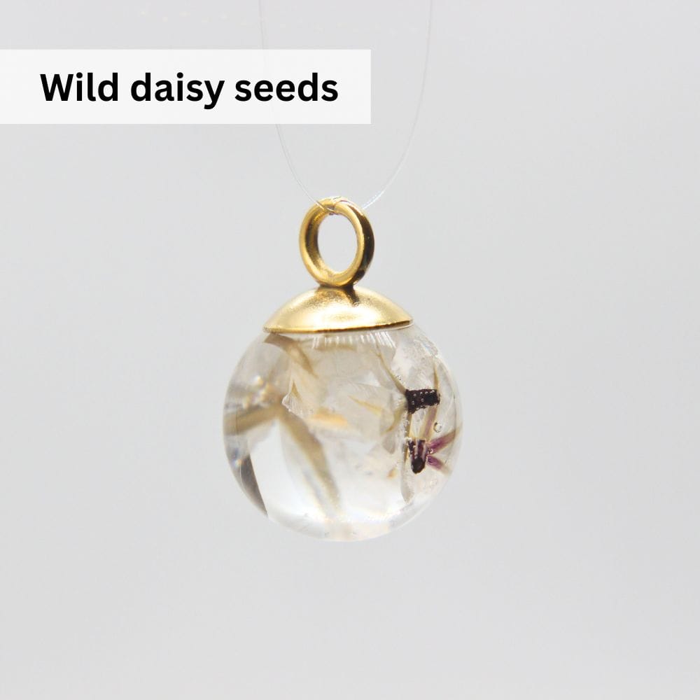 Gold plated, stainless steel, hoop earrings with preserved South African fynbos in resin, handmade in Cape Town — RHYN