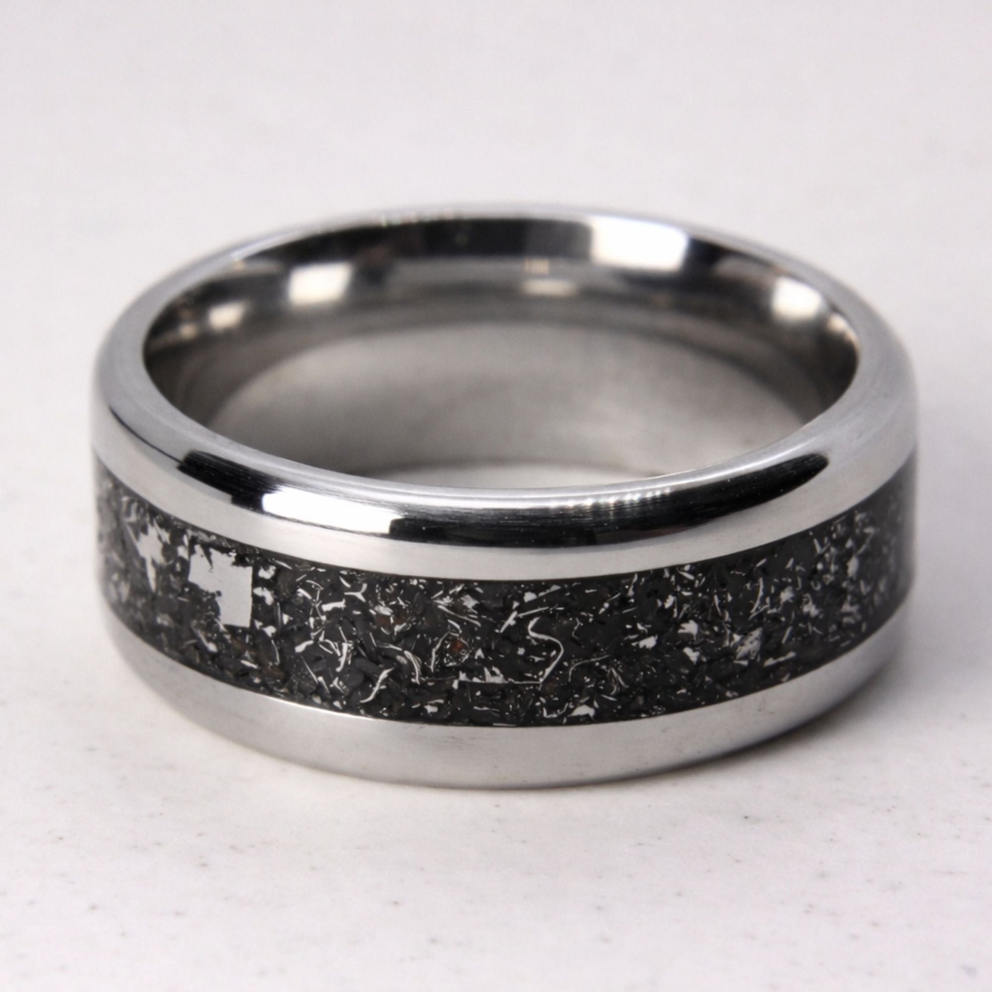 Stainless steel ring with Meteorite inlay, made in Cape Town — RHYN