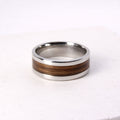 Stainless steel ring with Zebrano wood inlay, made in Cape Town — RHYN