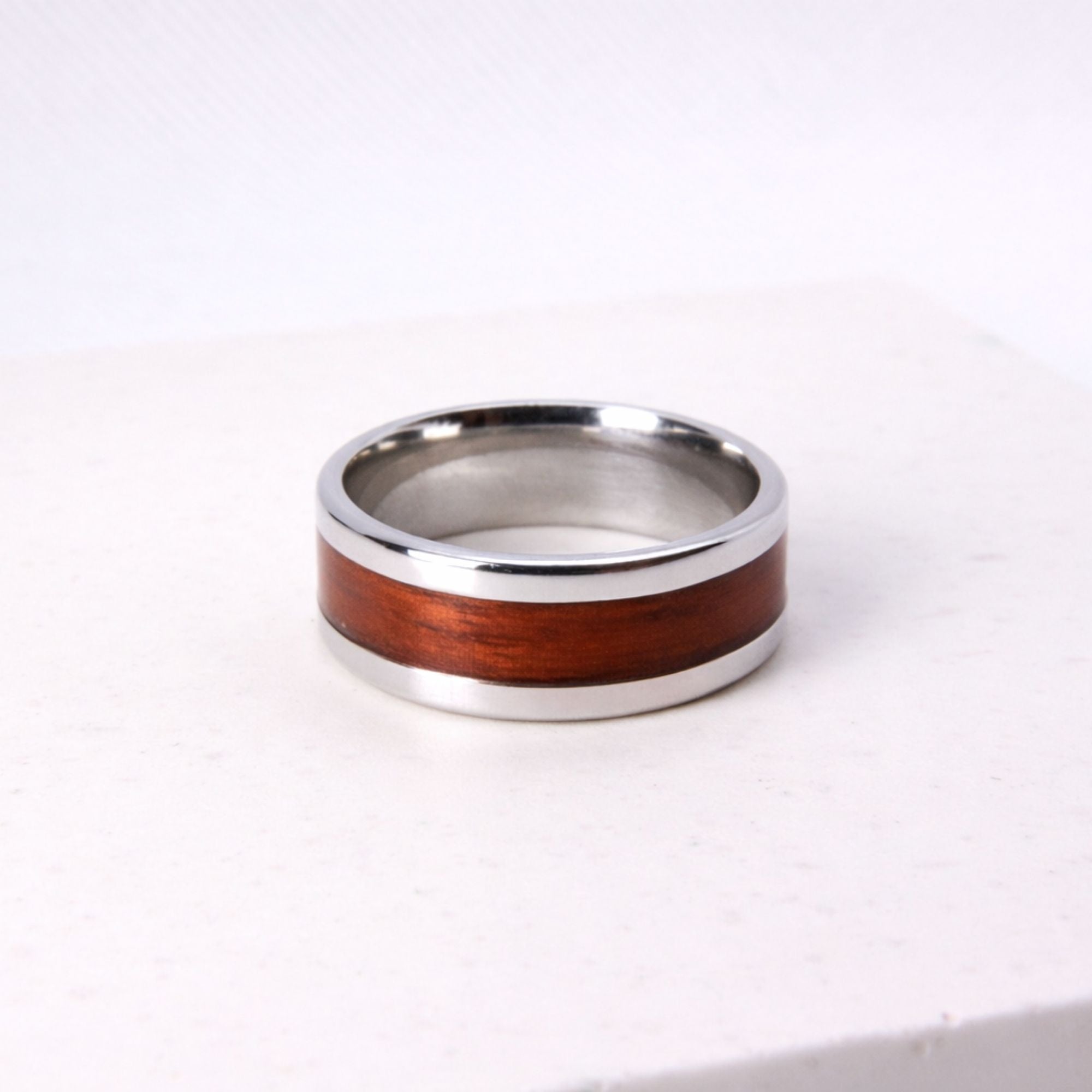 Stainless steel ring with Rosewood inlay, handmade in Cape Town — RHYN
