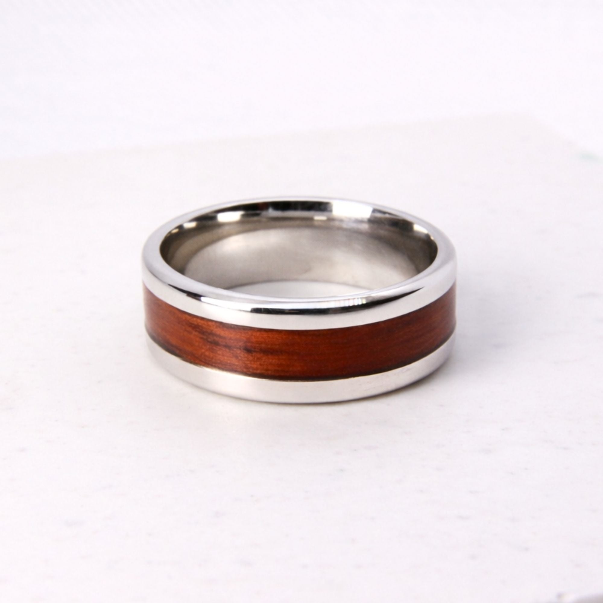 Stainless steel ring with Rosewood inlay, handmade in Cape Town — RHYN