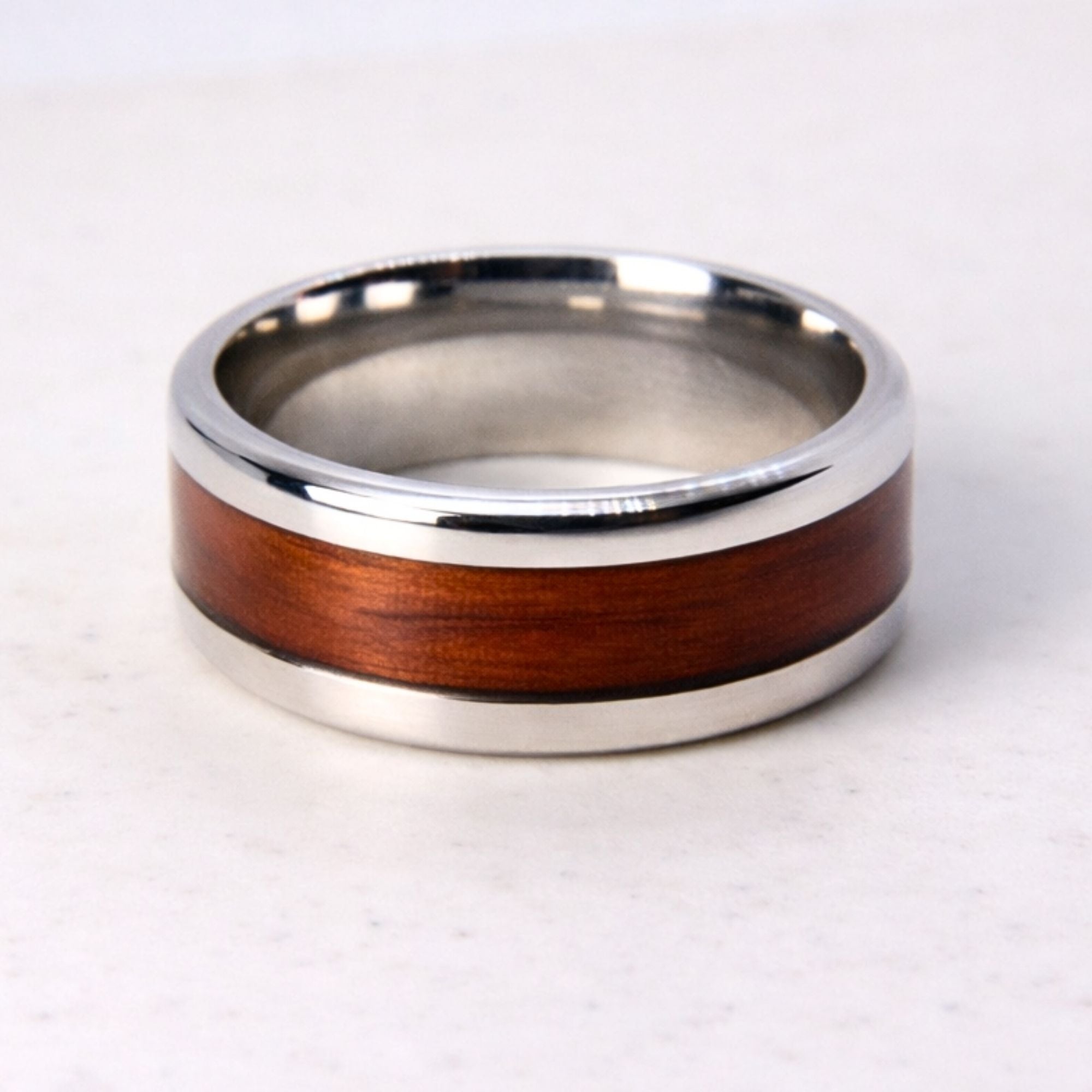 Stainless steel ring with Rosewood inlay, handmade in Cape Town — RHYN
