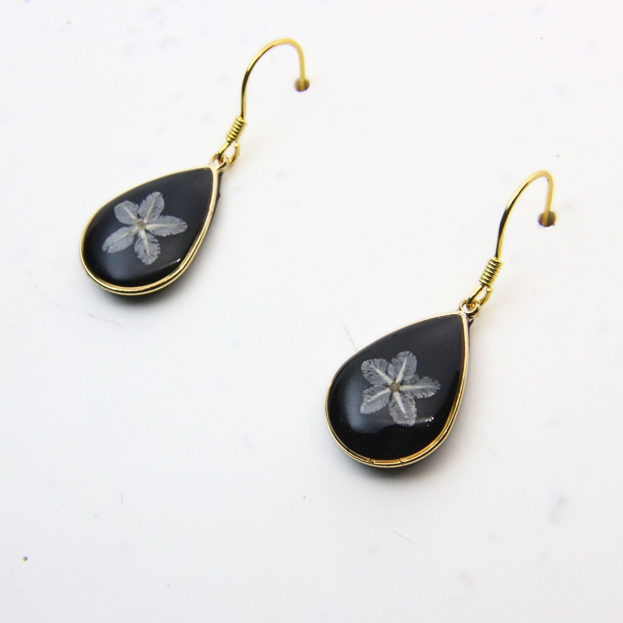 Resin earrings with preserved South African wild daisies, Cape Town jewellery — RHYN