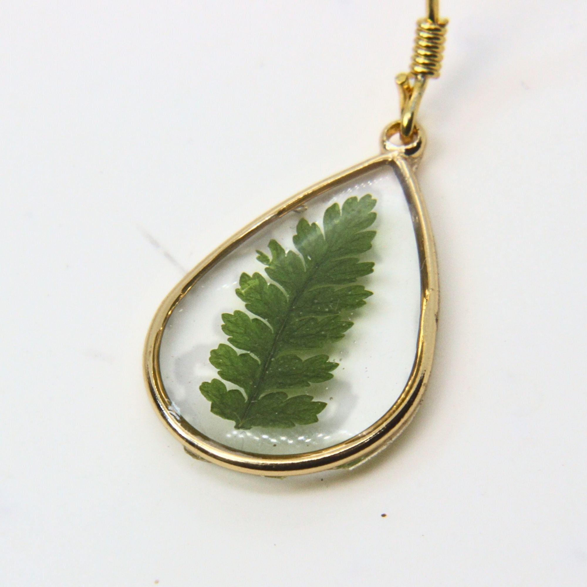 Resin earrings with preserved South African fern, Cape Town jewellery — RHYN
