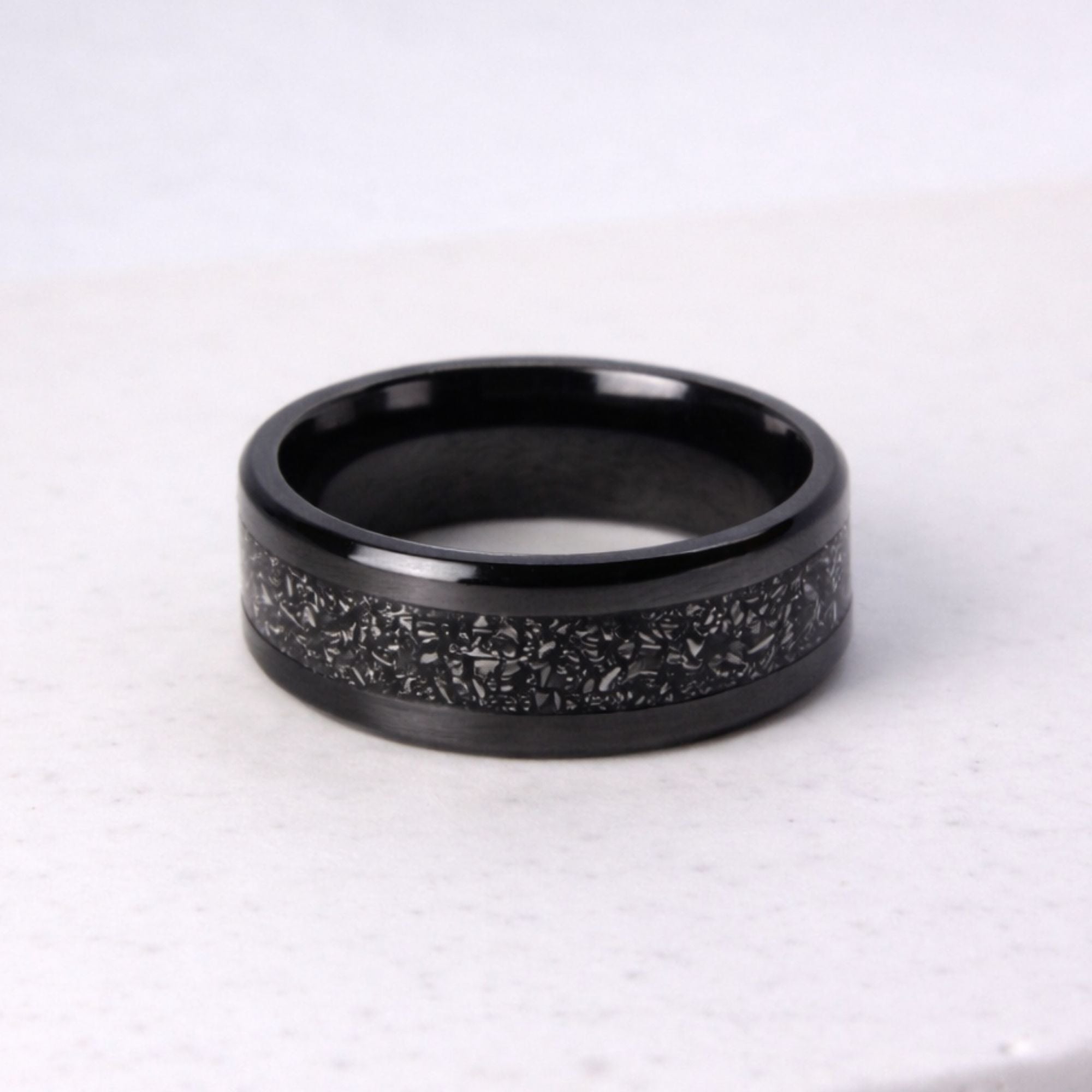Zirconium ring with Meteorite inlay, made in Cape Town — RHYN