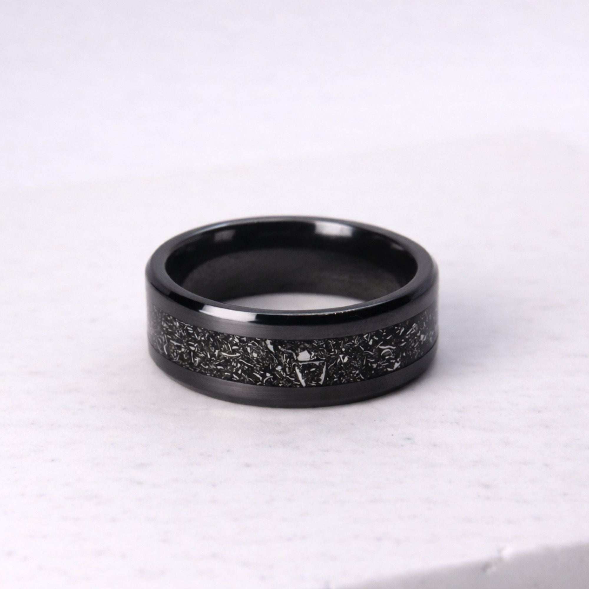Zirconium ring with Meteorite inlay, made in Cape Town — RHYN